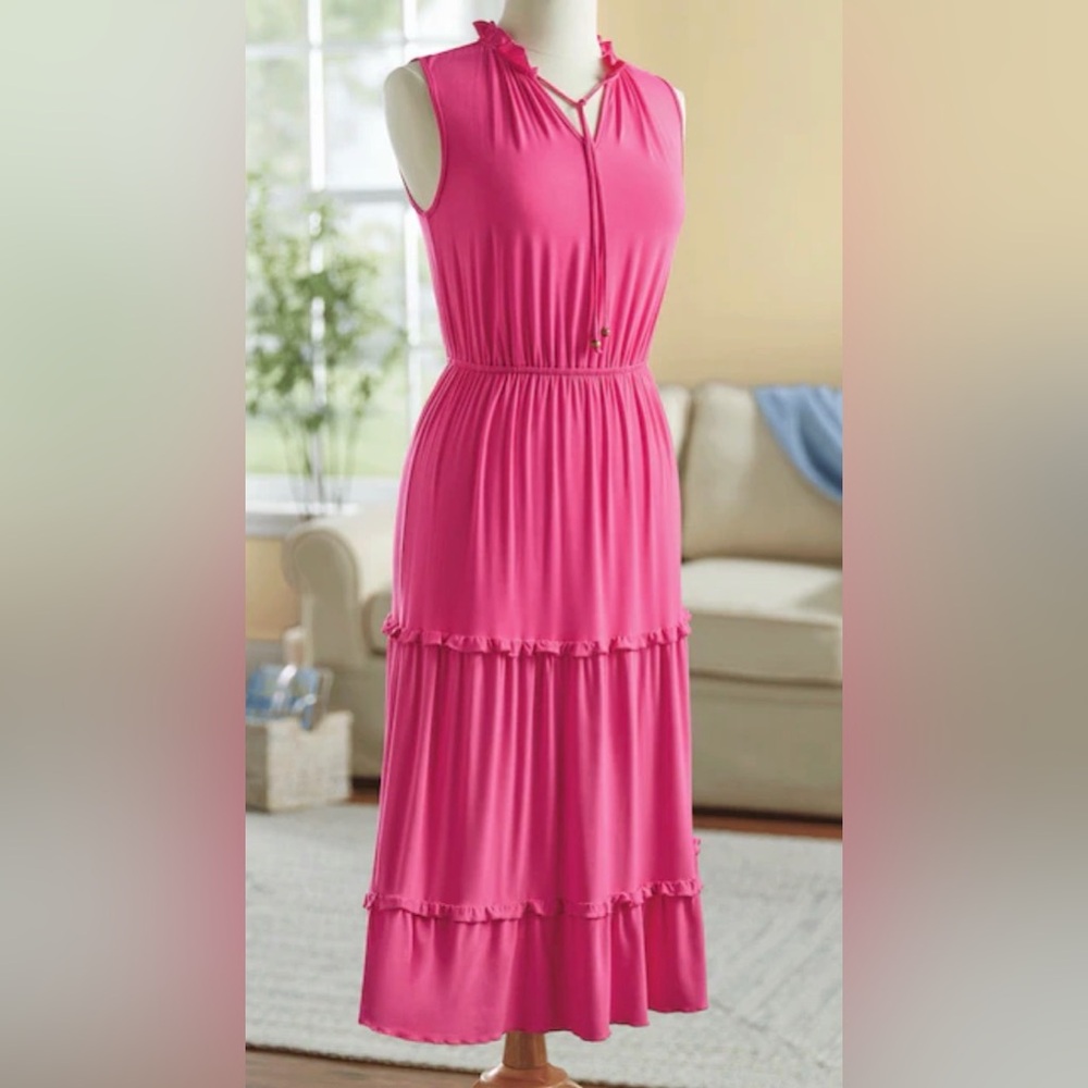 Bright Pink Tiered Summer Dress Large
